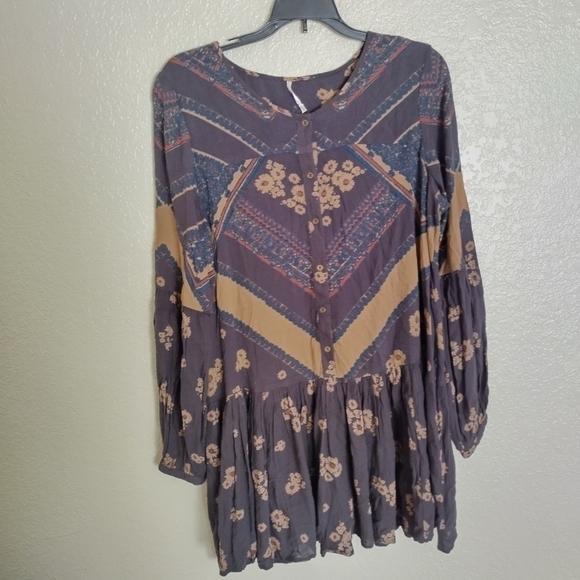 Free People From Your Heart Printed long sleeve boho mini Dress sz Xs, s - Picture 2 of 9
